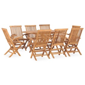 Set de comedor de jardín plegable 9 pzas madera maciza de