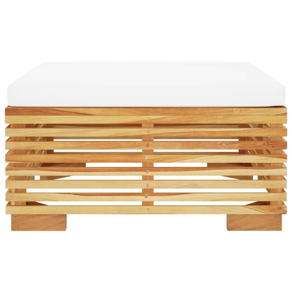 Taburete de jardín con cojín color crema madera maciza