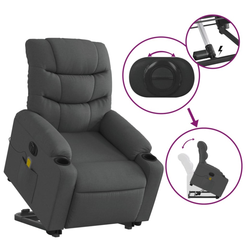 Sillón de masaje eléctrico reclinable elevable tela gris