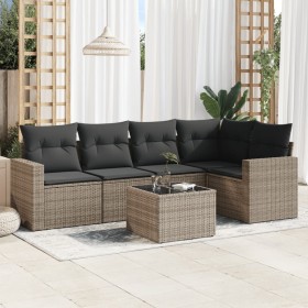 Set de muebles de jardín 6 pzas y cojines ratán sintético