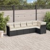 Set de sofás de jardín 6 piezas y cojines ratán sintético negro