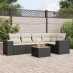 Set de sofás de jardín 6 piezas y cojines ratán sintético negro