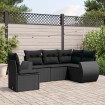 Set de muebles de jardín 5 pzas y cojines ratán sintético negro