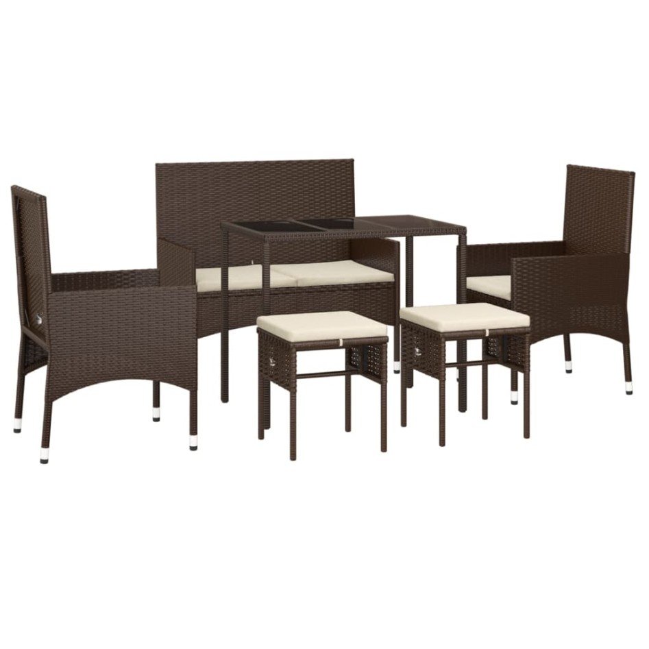 Set muebles de jardín 6 piezas y cojines ratán sintético