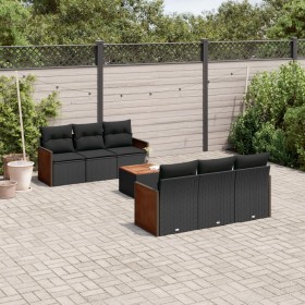 Set de comedor de jardín 7 pzas y cojines ratán sintético