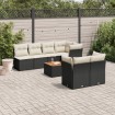 Set de sofás de jardín 6 piezas y cojines ratán sintético negro