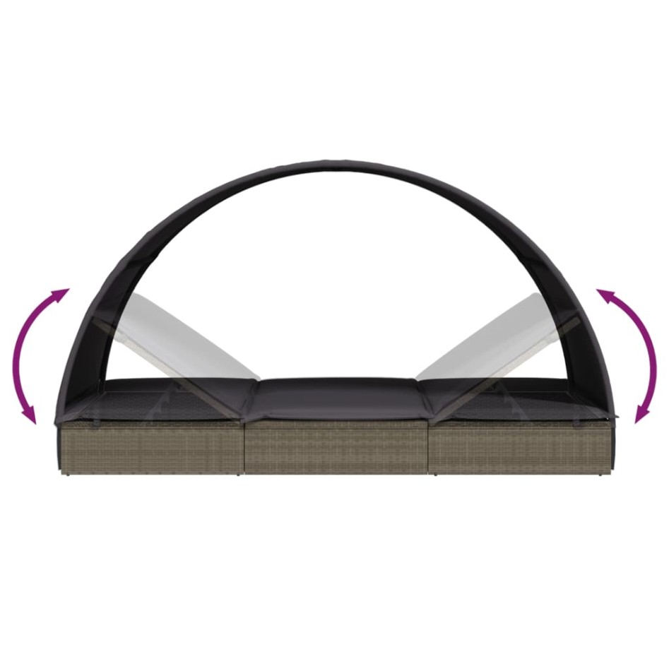 Tumbona con toldo redondo ratán sintético gris 211x57x140