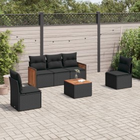Set de sofás de jardín 6 piezas y cojines ratán sintético