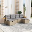 Juego de sofás jardín con cojines beige mezcla 6 pzas ratán PE