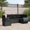 Set de muebles de jardín 5 pzas y cojines ratán sintético negro