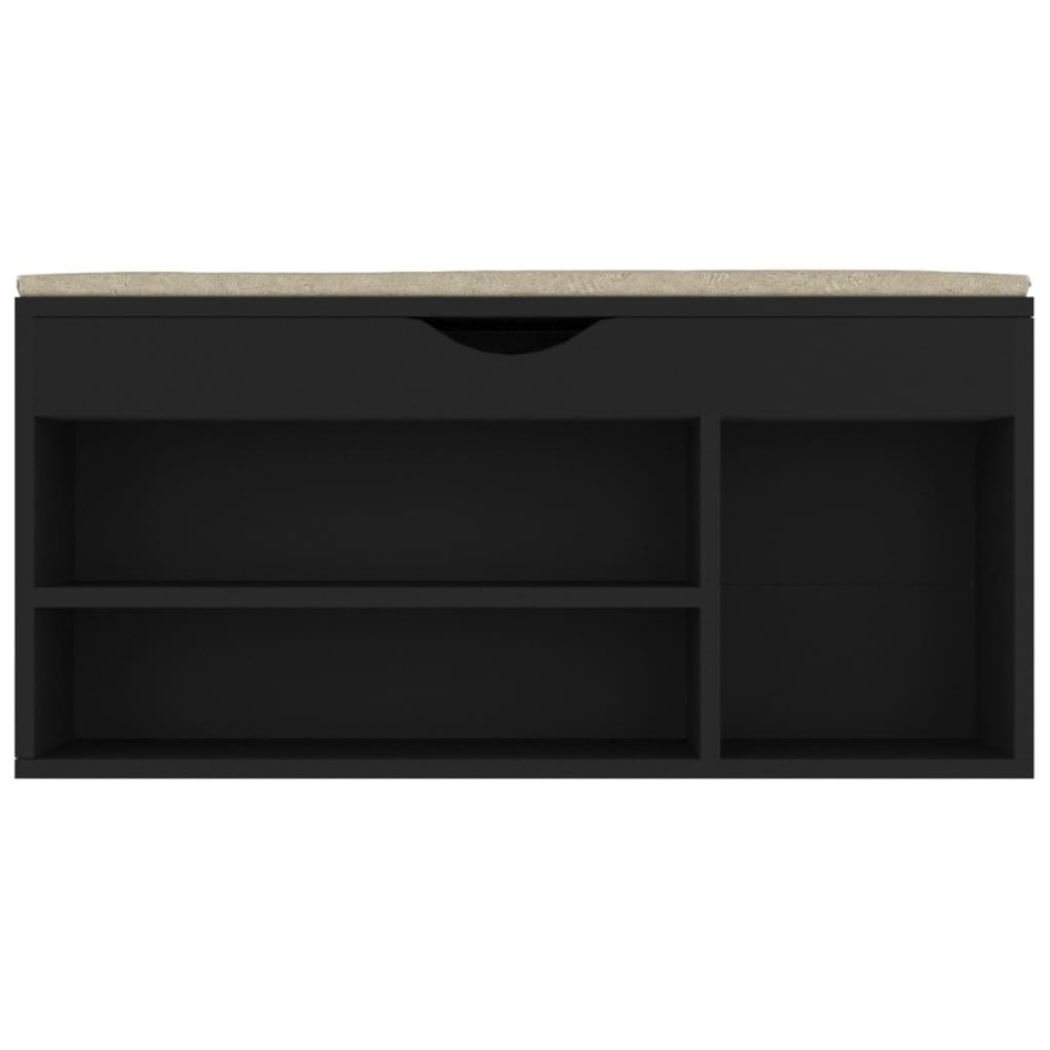 Banco zapatero con cojín madera ingeniería negro 104x30x49