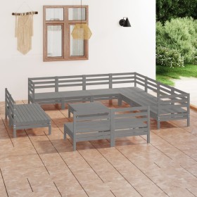 Juego de muebles de jardín 12 piezas madera maciza de pino