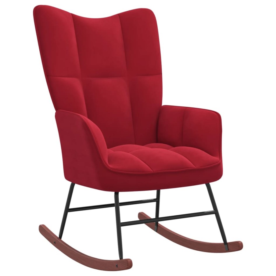 Silla mecedora con reposapiés terciopelo rojo