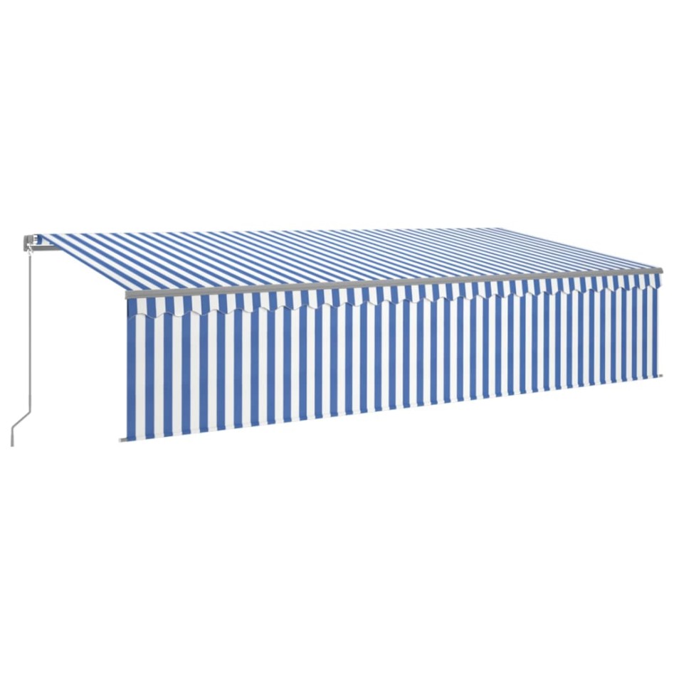 Toldo retráctil manual con persiana azul y blanco 6x3