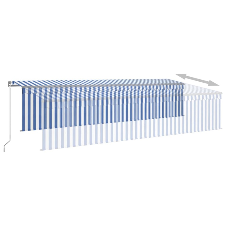 Toldo retráctil manual con persiana azul y blanco 6x3