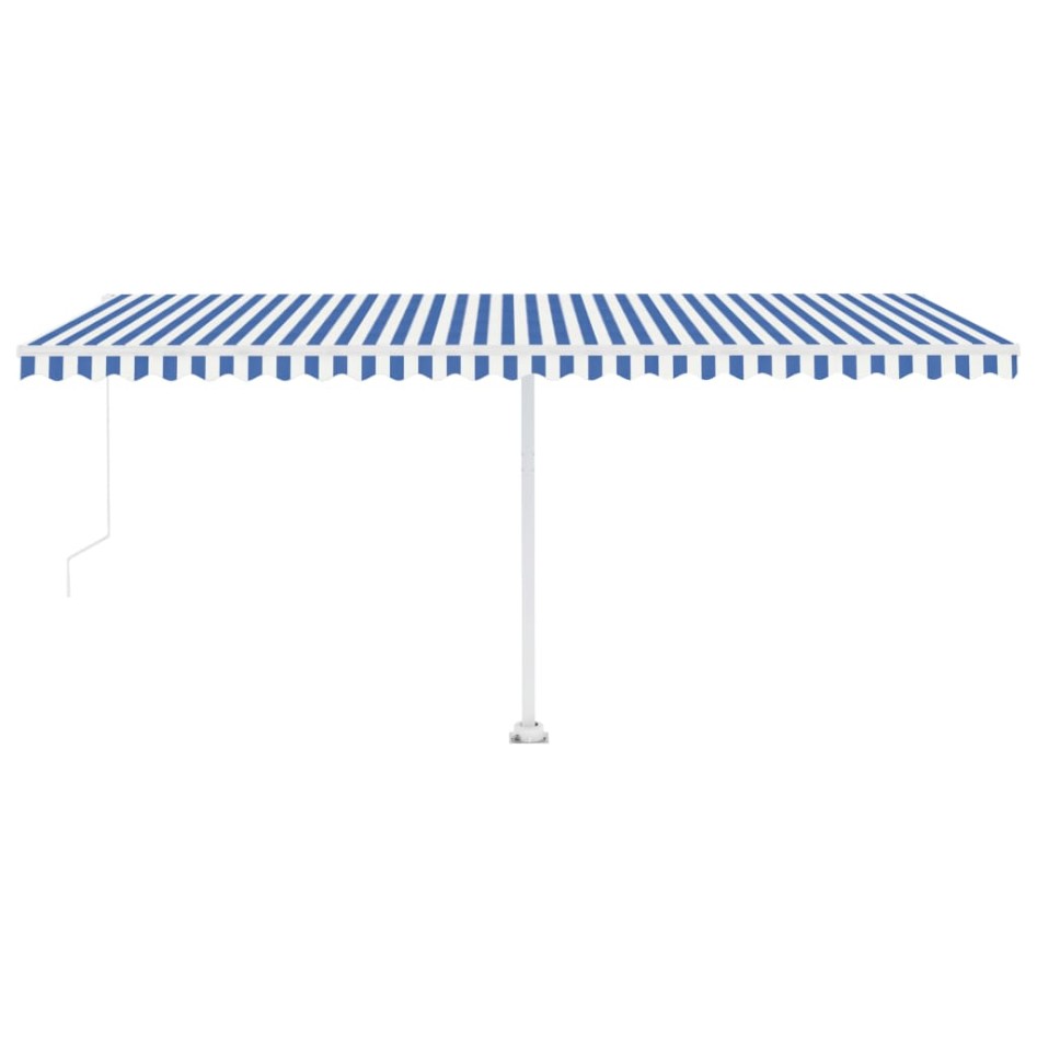 Toldo de pie retráctil manual azul y blanco 500x350