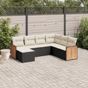 Set de comedor de jardín 7 pzas y cojines ratán sintético