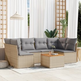 Set sofás de jardín 7 piezas y cojines ratán sintético