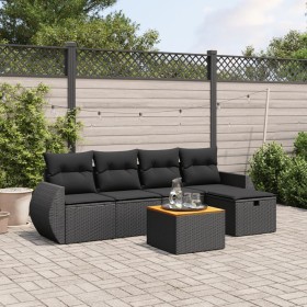 Set de sofás de jardín 6 piezas y cojines ratán sintético