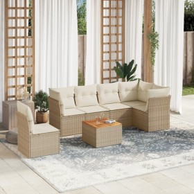 Set sofás de jardín 7 piezas y cojines ratán sintético
