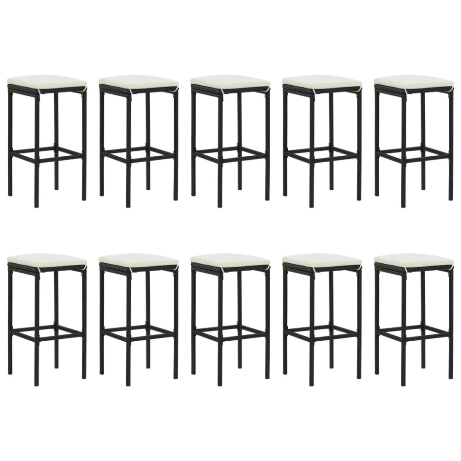 Mesa y taburetes altos jardín 11 pzas y cojines ratán PE