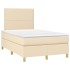 Cama box spring con colchón y luces LED tela crema 120x190