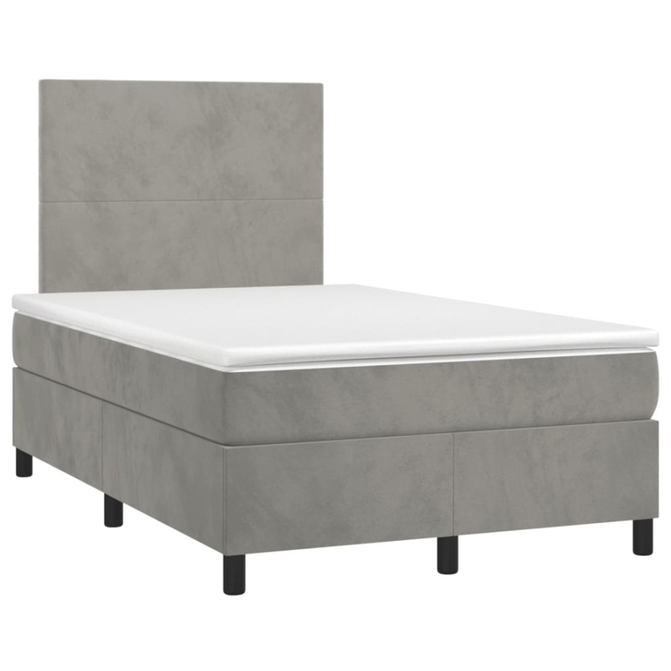Cama box spring colchón y LED terciopelo gris claro 120x190