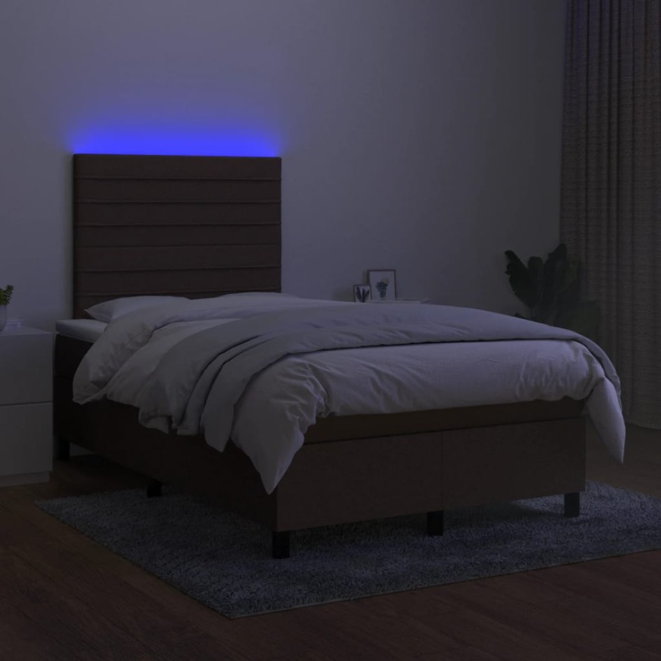 Cama box spring con colchón y luces LED tela negro 120x190