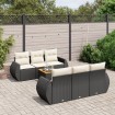 Set de comedor de jardín 7 pzas y cojines ratán sintético negro