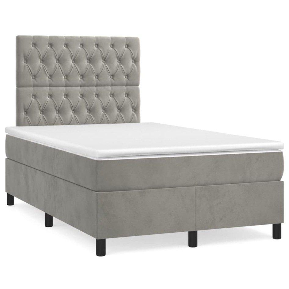 Cama box spring colchón y LED terciopelo gris claro 120x190