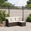 Set de sofás de jardín 4 pzas y cojines ratán sintético marrón