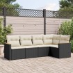 Set de muebles de jardín 5 pzas y cojines ratán sintético negro