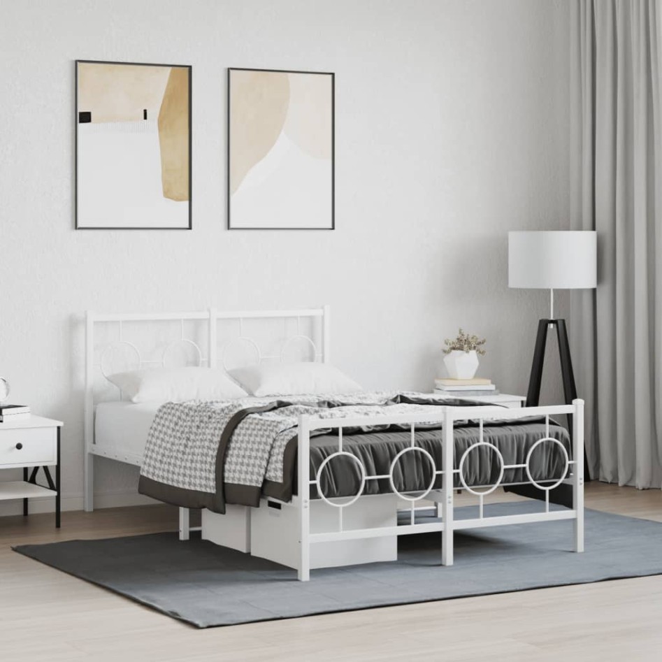 Estructura cama metal con cabecero y estribo blanco 120x190