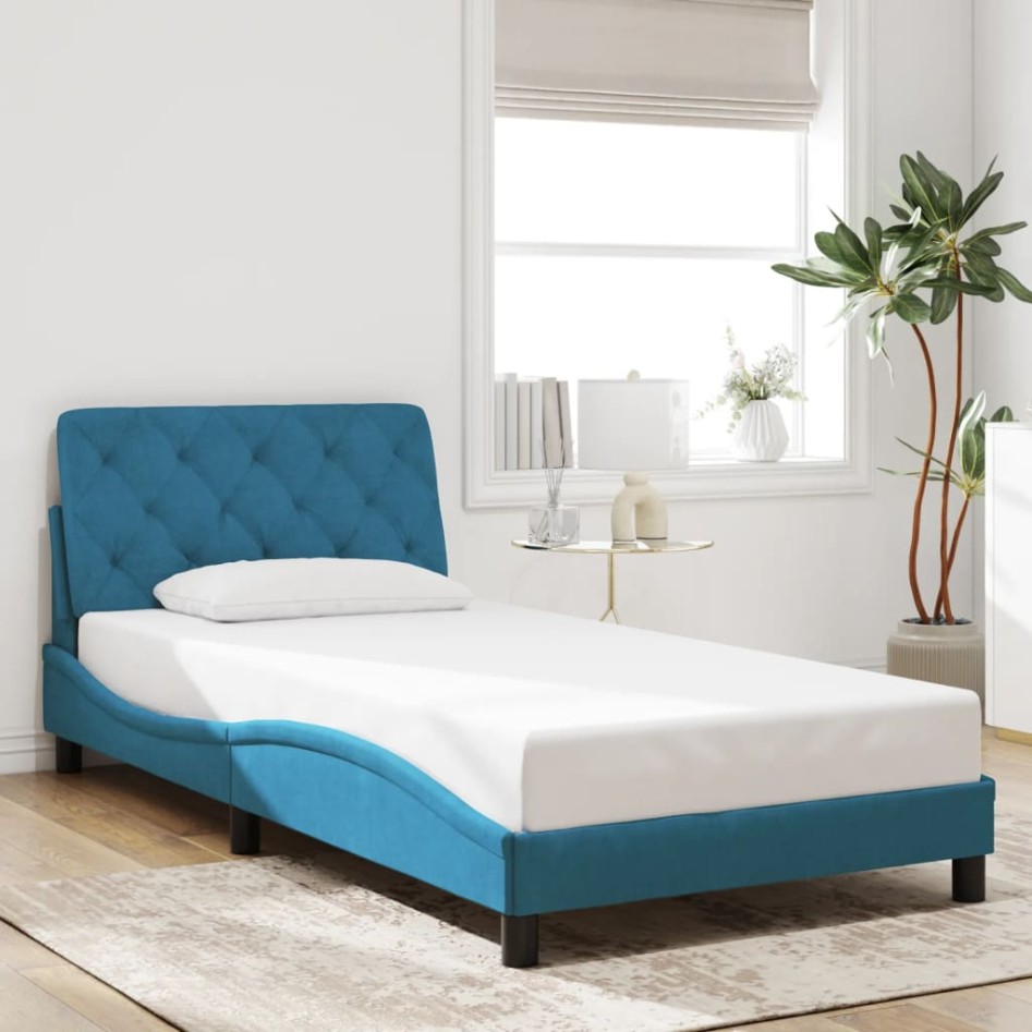 Estructura de cama con luces LED terciopelo azul 100x200