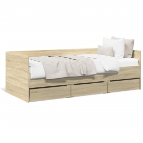 Tumbona con cajones madera ingeniería roble Sonoma 90x190