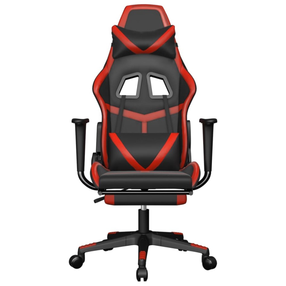 Silla gaming de masaje y reposapiés cuero sintético negro