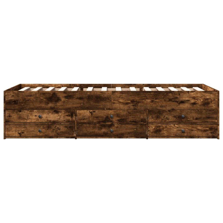 Tumbona con cajones madera ingeniería roble ahumado 100x200