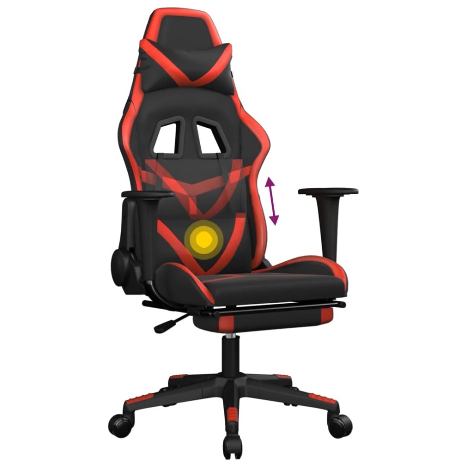 Silla gaming de masaje y reposapiés cuero sintético negro