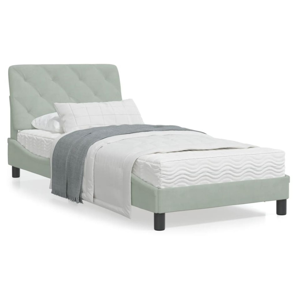 Estructura de cama con cabecero terciopelo gris claro 90x200