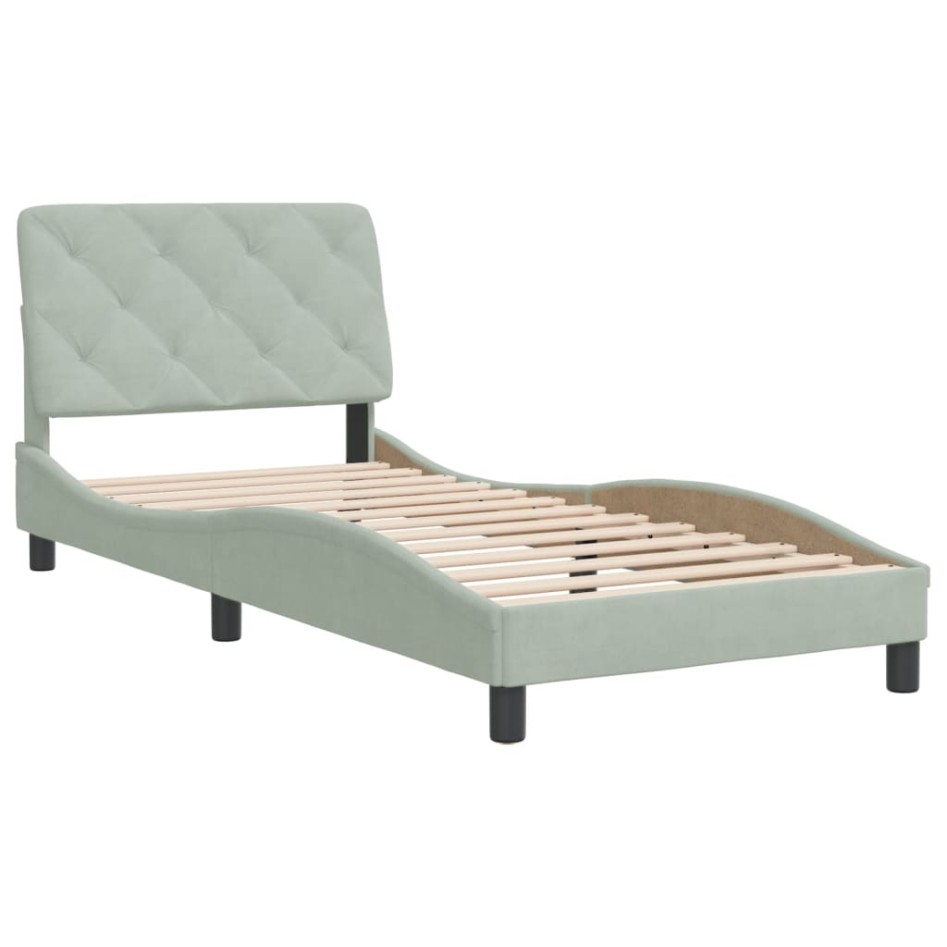 Estructura de cama con cabecero terciopelo gris claro 90x200