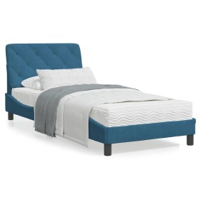 Estructura de cama con cabecero terciopelo azul 90x200