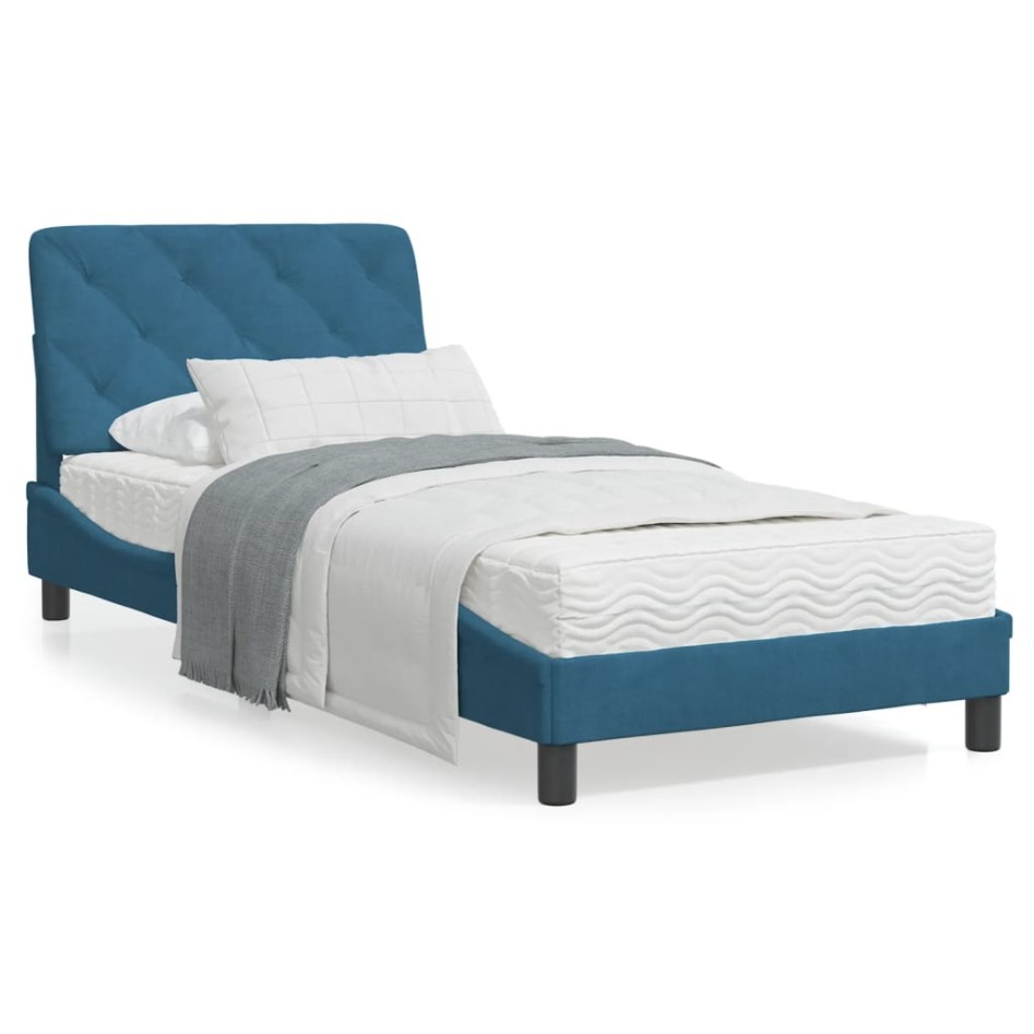 Estructura de cama con cabecero terciopelo azul 90x200