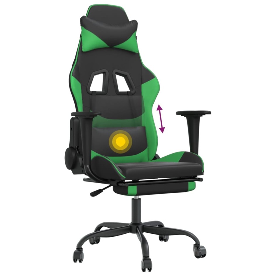 Silla gaming de masaje y reposapiés cuero sintético negro