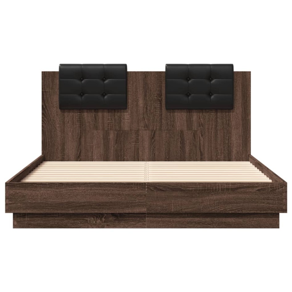 Cama con cabecero madera de ingeniería marrón roble 120x190