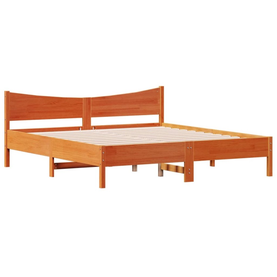 Estructura cama con cabecero madera pino marrón cera 200x200