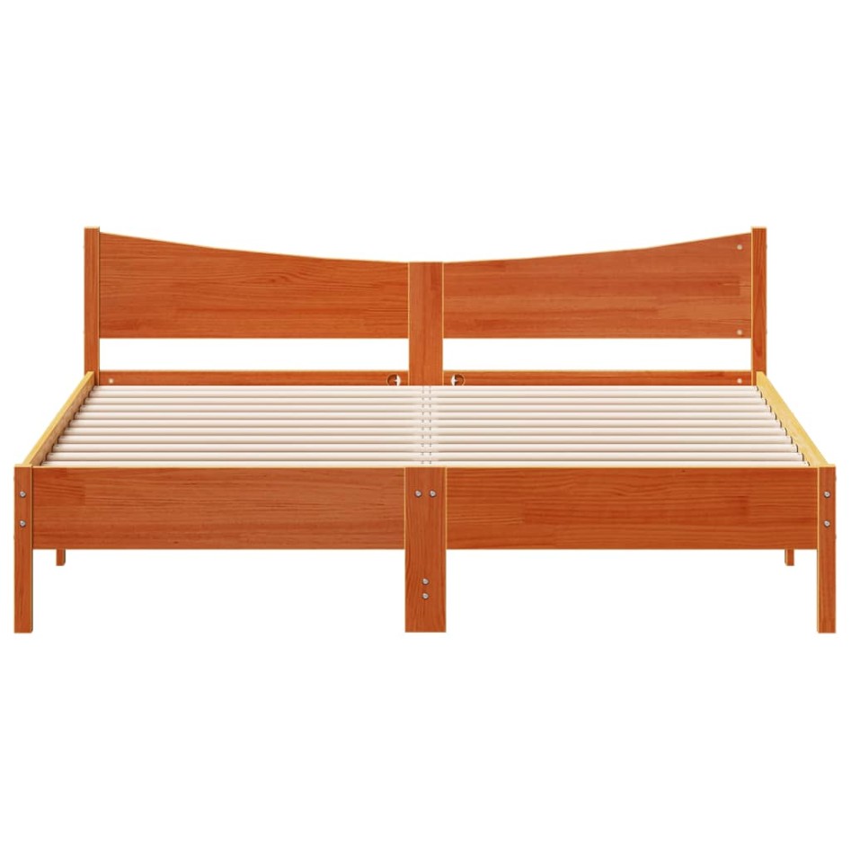 Estructura cama con cabecero madera pino marrón cera 200x200