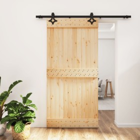 Puerta corredera con herrajes madera maciza de pino 100x210