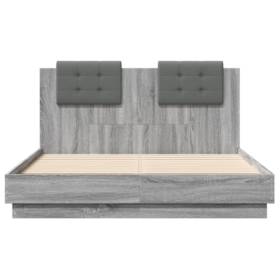 Cama con cabecero madera de ingeniería gris Sonoma 140x190