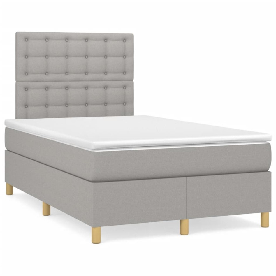 Cama box spring con colchón y LED tela gris claro 120x190