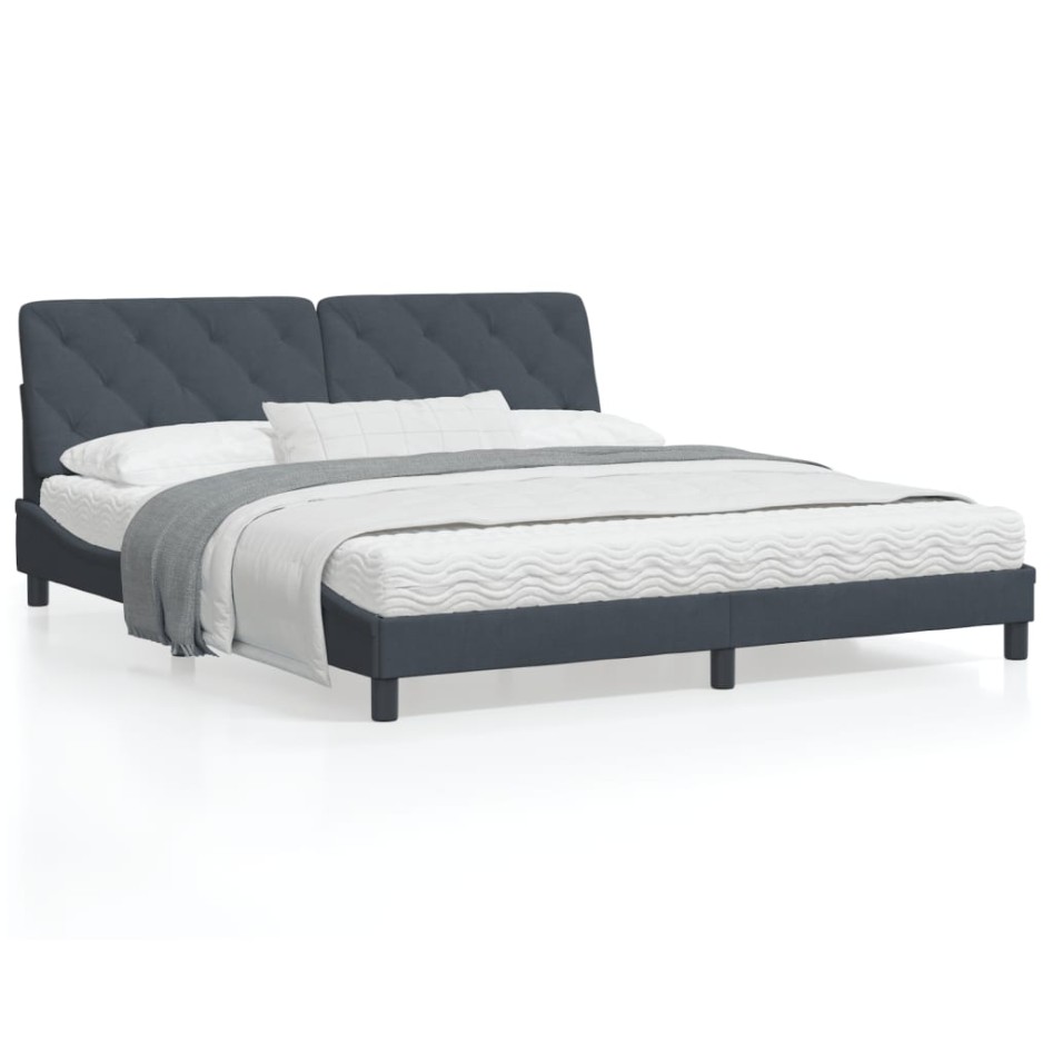 Estructura cama con cabecero terciopelo gris oscuro 180x200